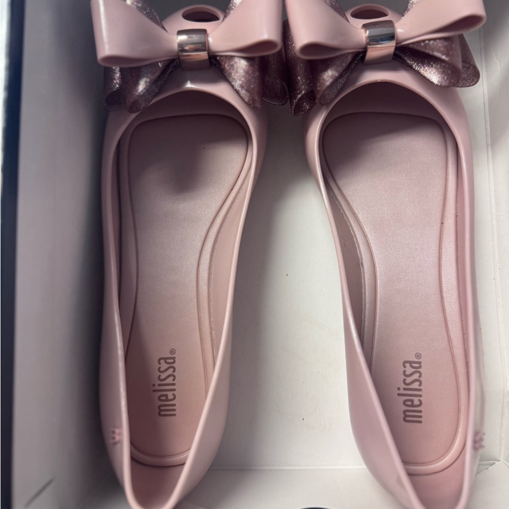 Melissa Blush Pink Flats with Glitter Bow